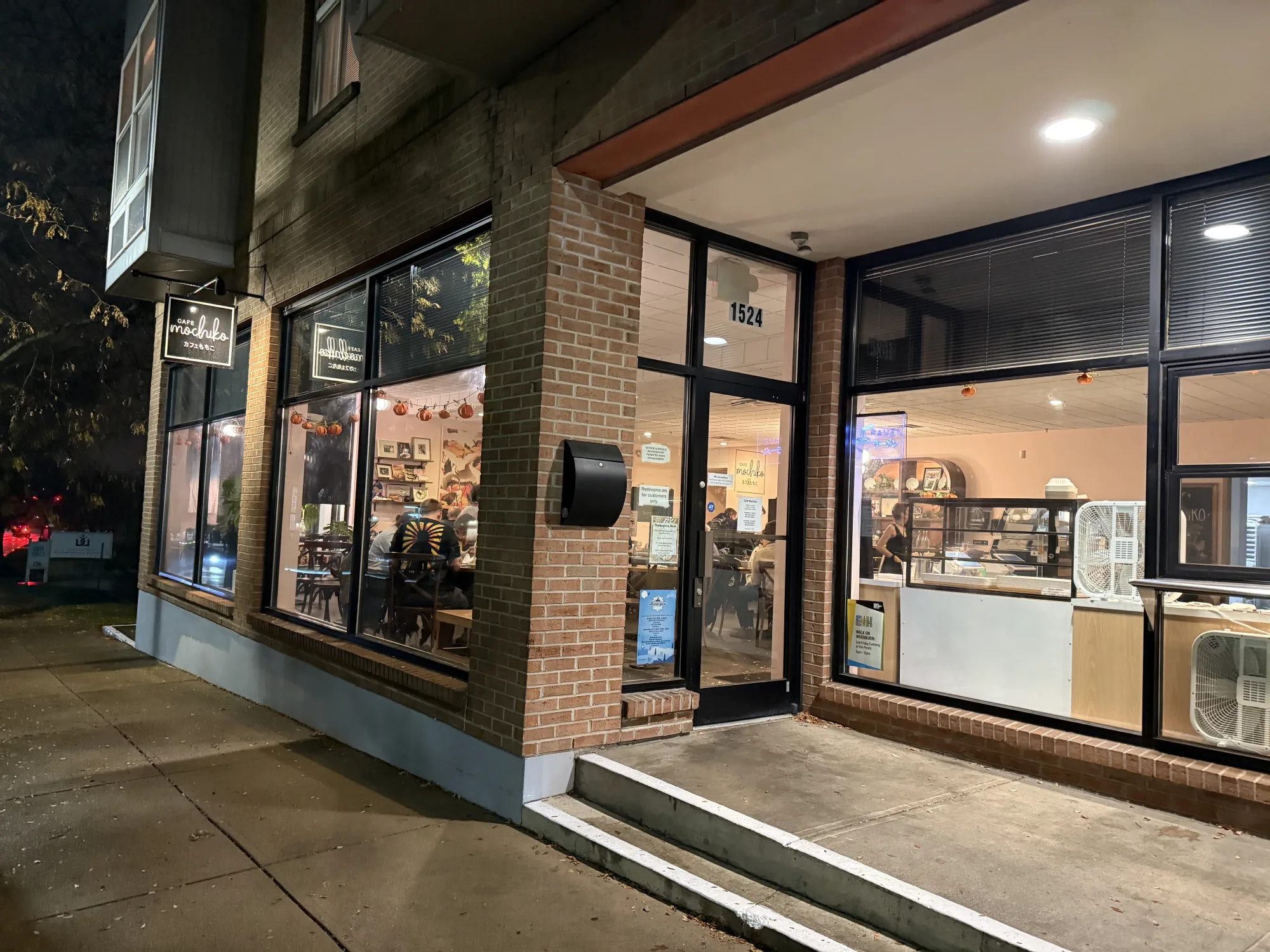 Cafe Mochiko exterior at night