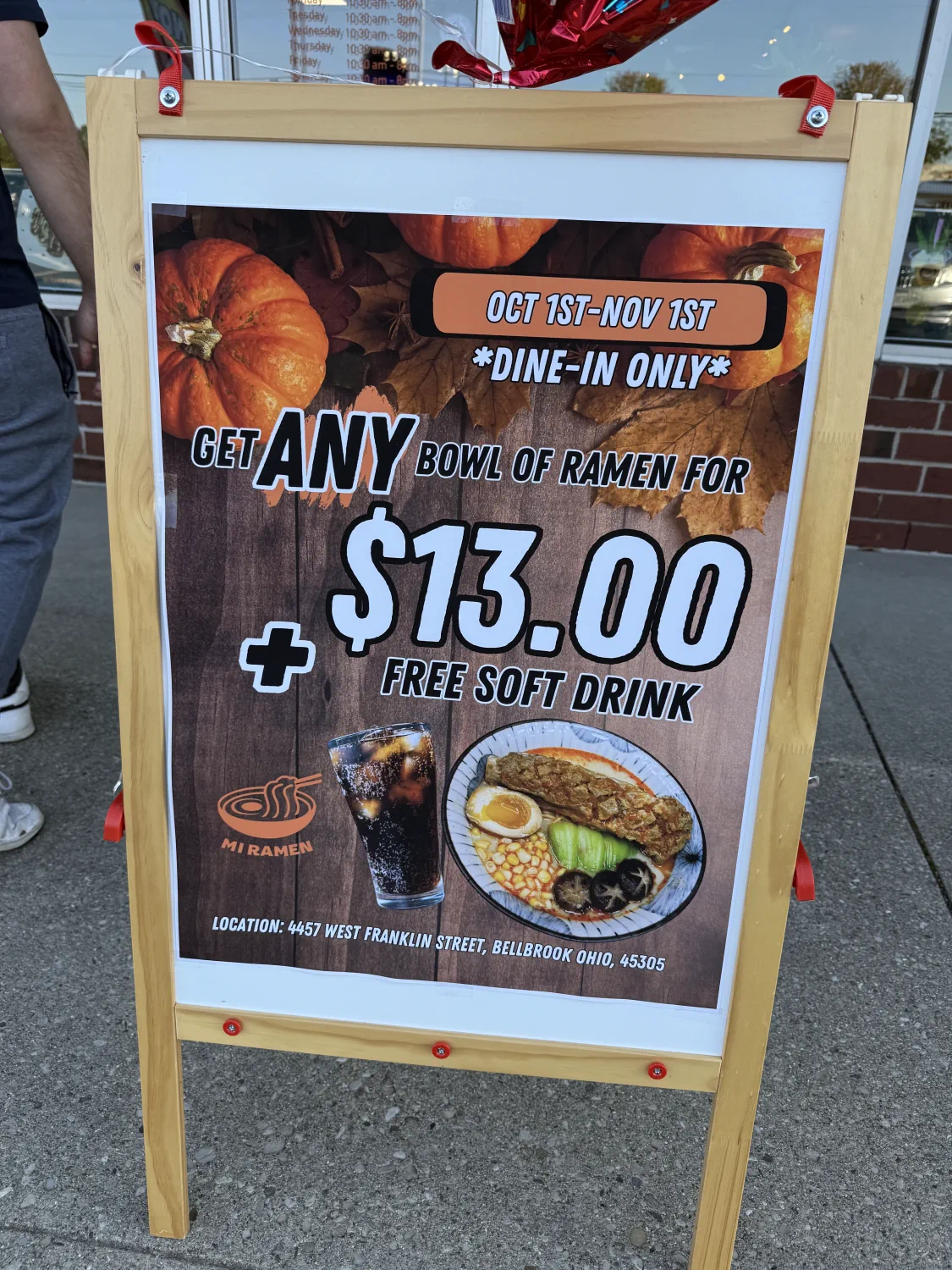 Mi Ramen's October 2025 promotion sign