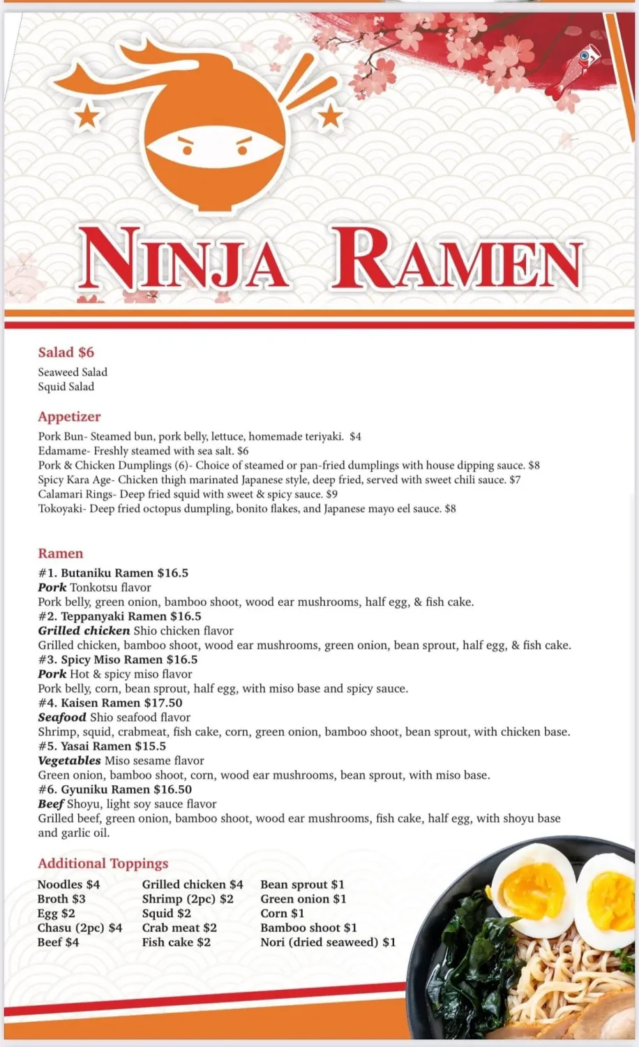 Ninja Ramen menu