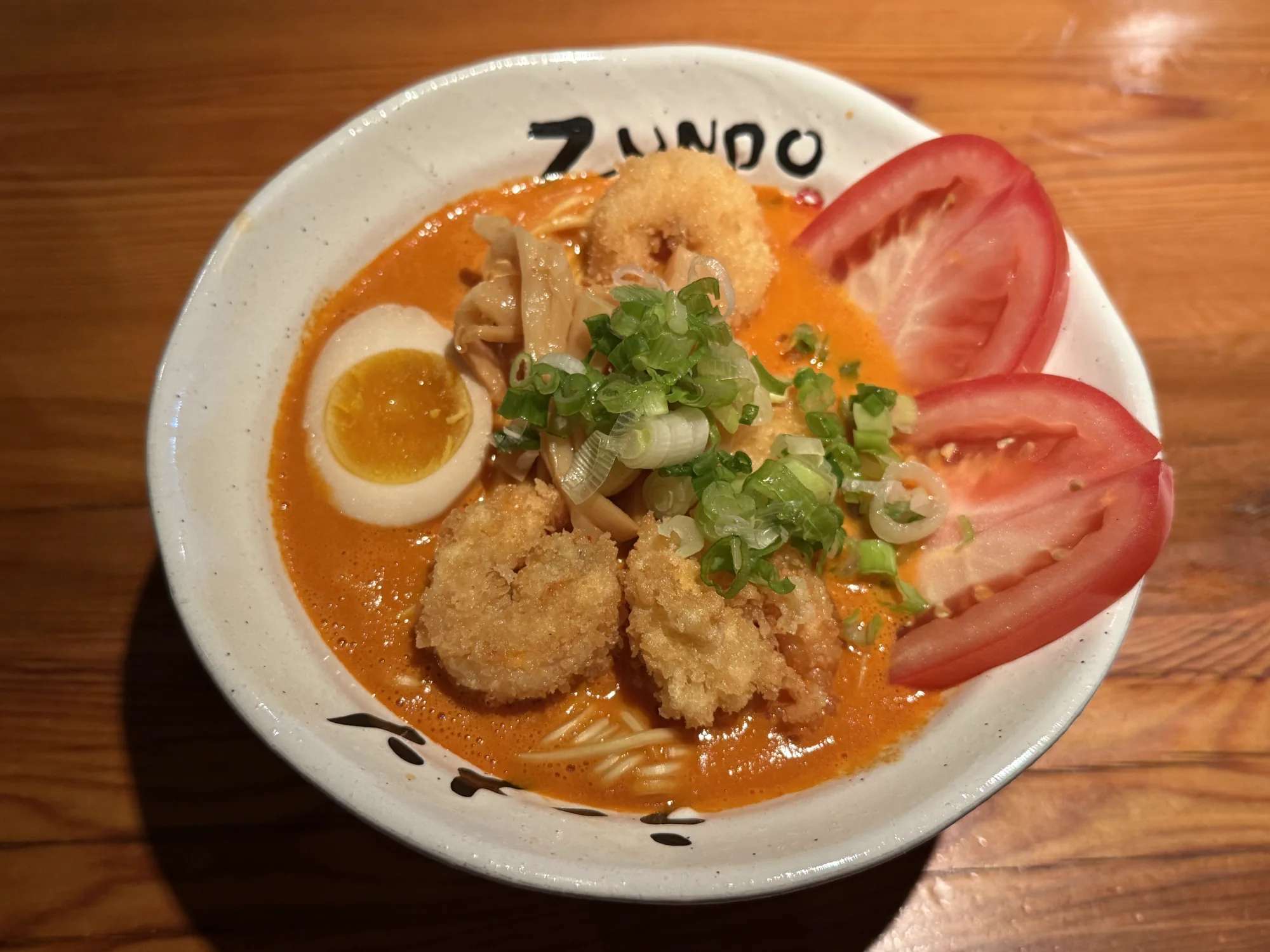 Tomato Fried Shrimp Ramen at Zundo Ramen & Donburi Mason
